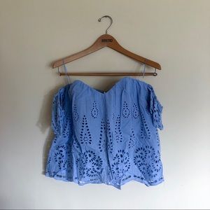 NWT Blue Bustier Off-Shoulder Top